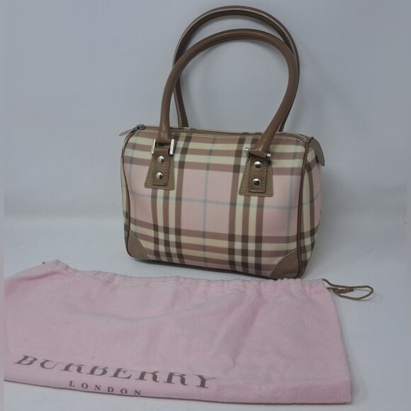 Burberry Mini Boston Bag Handbag Tote Handle Bag Pink Nova Check PVC 9.5" x 7" - Picture 1 of 16